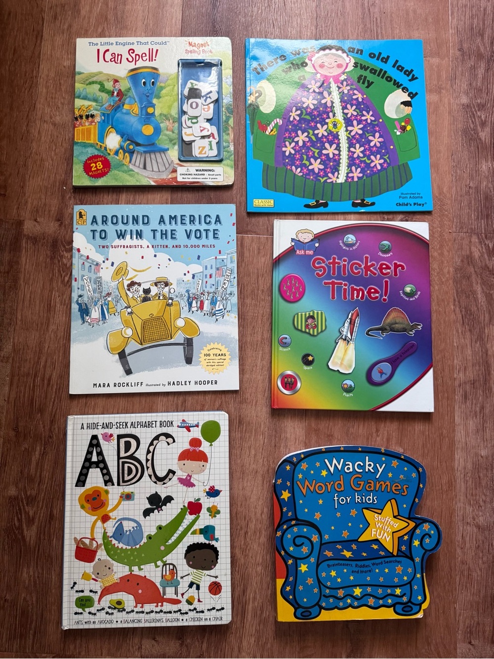 Childrens Book Lot of 6 - ABC Search, Sticker Time, Word Games, Spelling Magnet